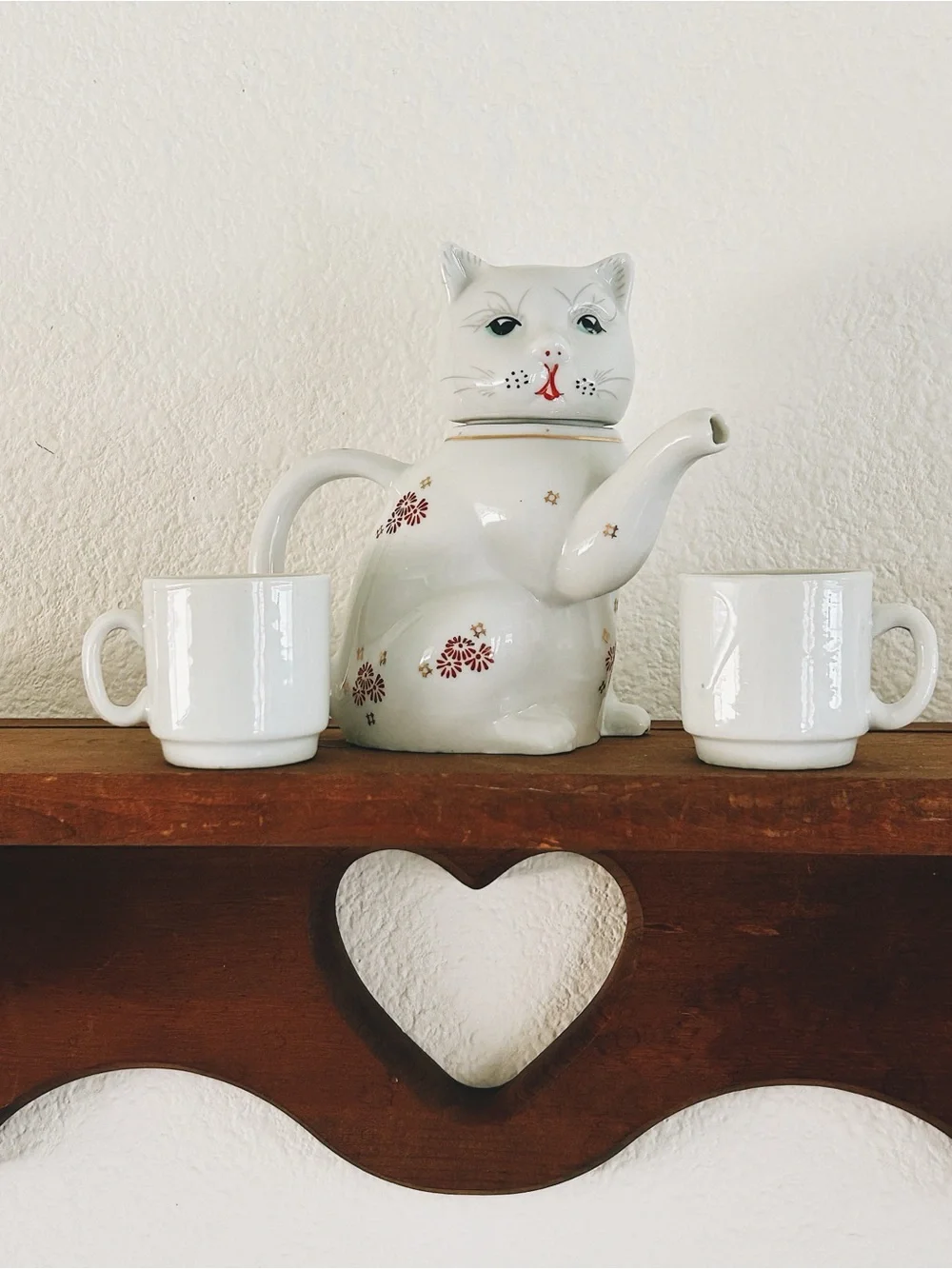 Vintage Ceramic Cat Teapot with Ceramic Cups/Whimsical Kitty Tea Set